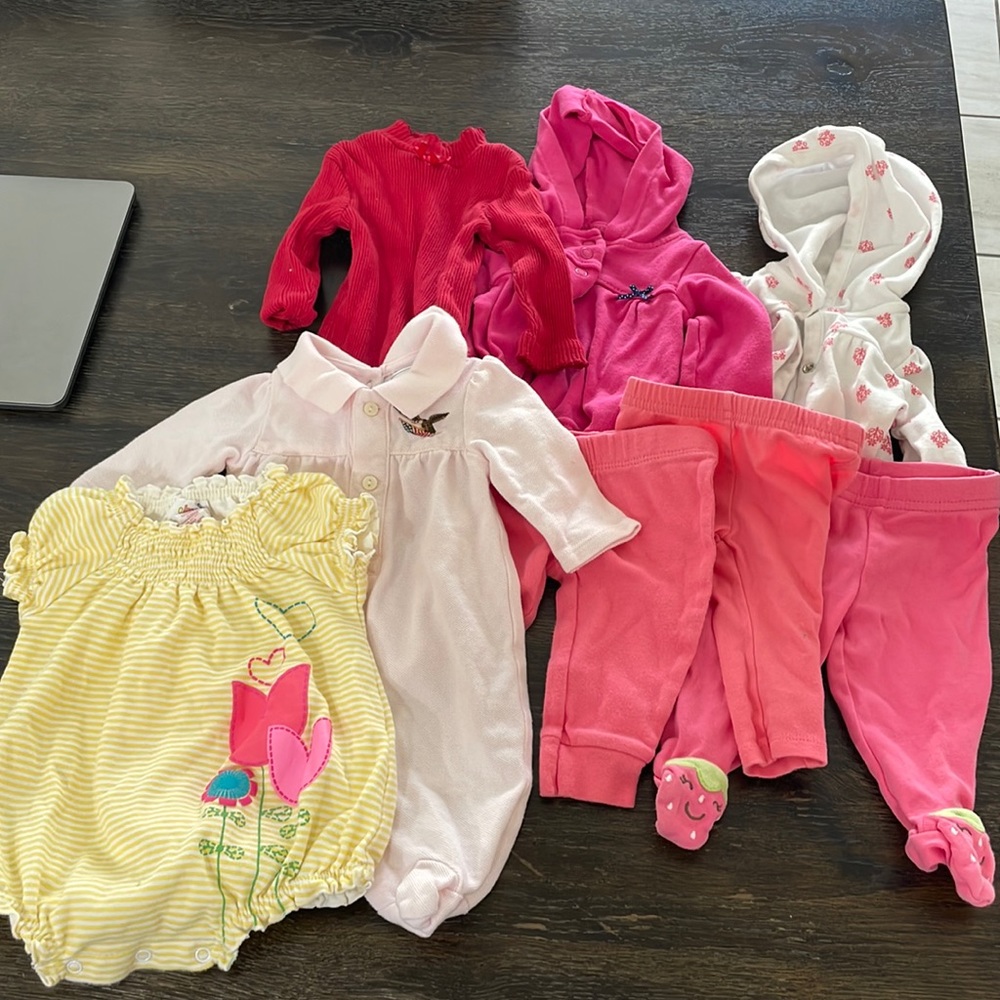 Girls newborn onesies, sweaters, & pants